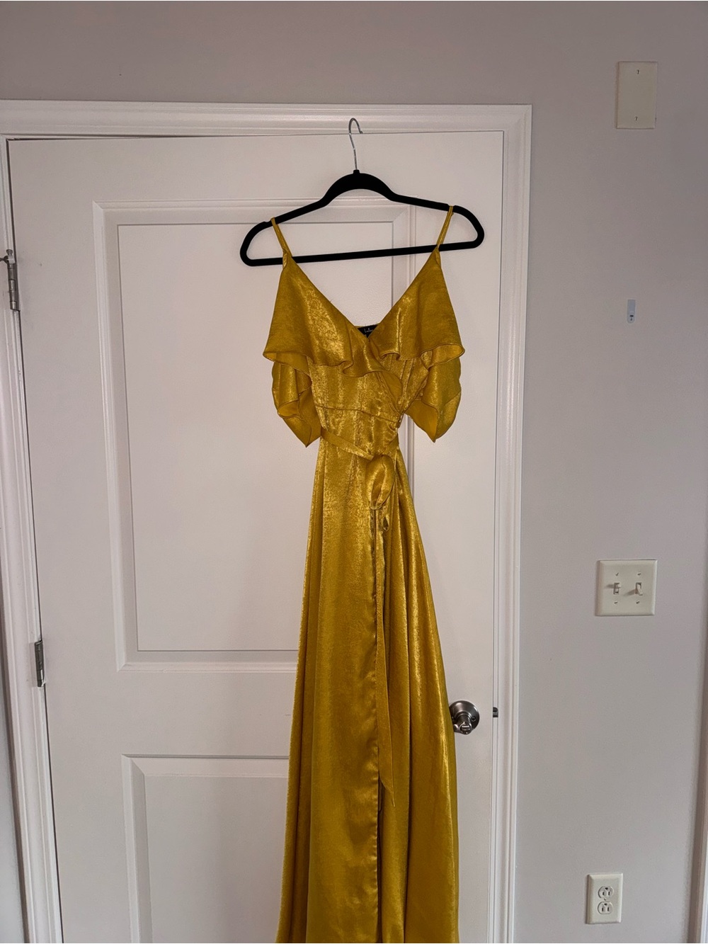 Lulu's Gold Ruffle-Wrap Maxi Dress - Picture 4 of 7